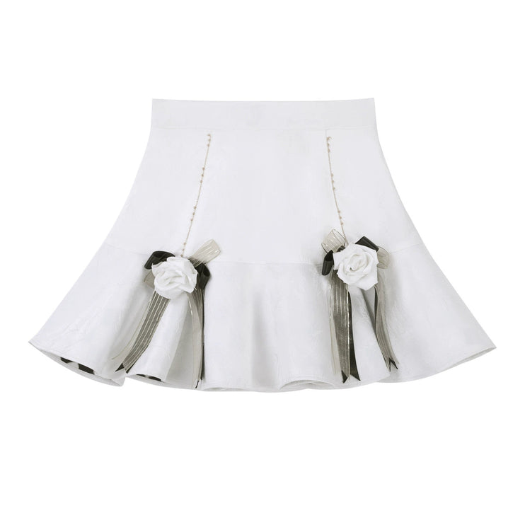 White Gothic-style dress set: court-inspired top and mermaid skirt with waist belt