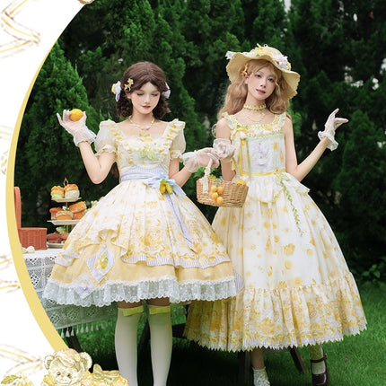 Country Girl's Dream: Sweet Lolita Strapless Dress with Lemon Prints