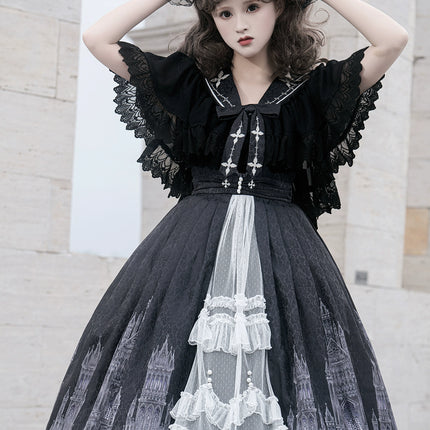 Original Silent Gothic Cathedral Daily Gothic Retro Dark Cla Lolita with Cape