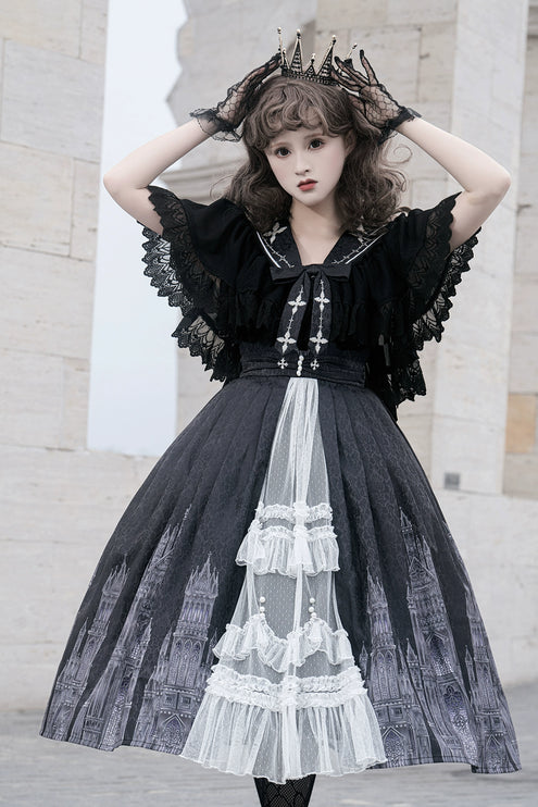 Original Silent Gothic Cathedral Daily Gothic Retro Dark Cla Lolita with Cape