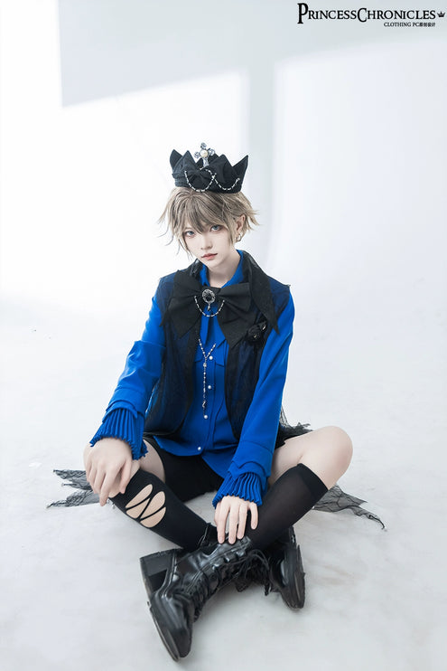 Pointed Collar Ouji Long Sleeve Lolita Little Prince Klein Blue Shirt