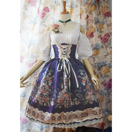 S-5XL Plus Size Classic Lolita Vintage Print Dress