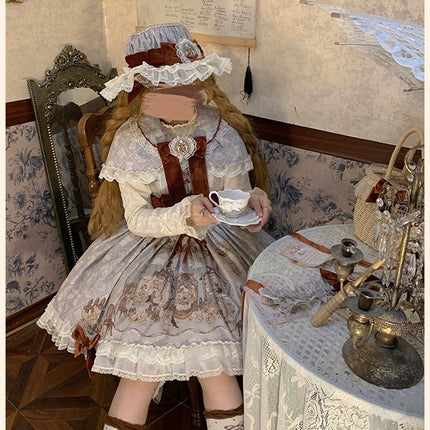 Lolita Bear Castle Doll-like True Waist JSK Jumper Dress