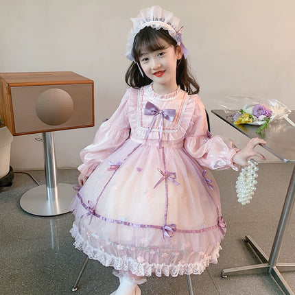 Charming Pastel Pink Lolita Dress with Purple Accents for Girls