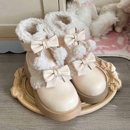 Fluffy - trimmed Ankle Boots with Adorable Bows, Ultra - cozy & Stylish