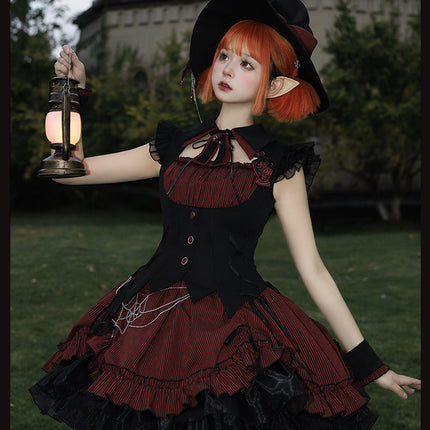 Gothic Lolita Dress with Ruffled Hem and Corset Detail