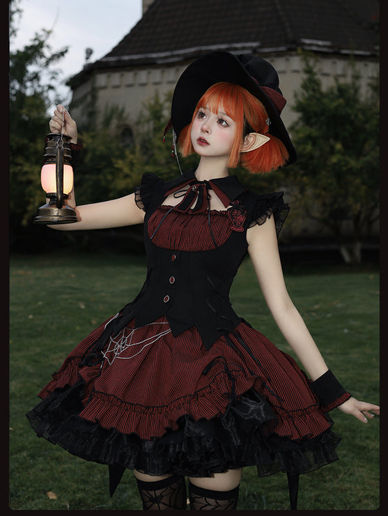Gothic Lolita Dress with Ruffled Hem and Corset Detail