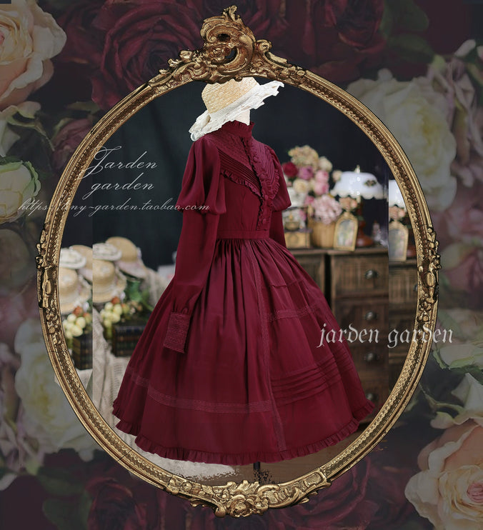 Black Forest Charm: Elegance Classic Vintage Lamb Leg Sleeve Stand-Up Collar Lolita Lolita OP Dress in Seven Colors