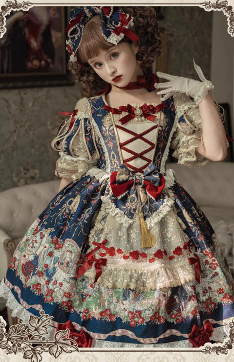 🌸Collector's Edition🌸Enchanted Snow White Print Apron OP Classical Doll Lolita Dress