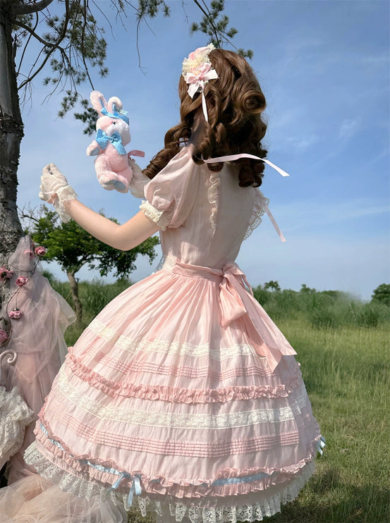 Timeless Doll Lolita Dress - Vintage Tencel OP with Pastel Lace and Ribbon Details