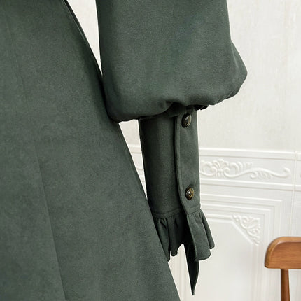 Fantasy - Style Capelet Dress with Embroidered Hem and Buckled Waist Belt