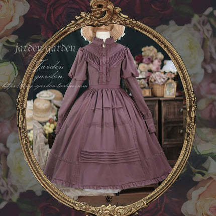 Black Forest Charm: Elegance Classic Vintage Lamb Leg Sleeve Stand-Up Collar Lolita Lolita OP Dress in Seven Colors