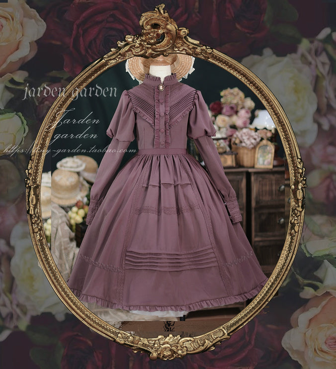 Black Forest Charm: Elegance Classic Vintage Lamb Leg Sleeve Stand-Up Collar Lolita Lolita OP Dress in Seven Colors