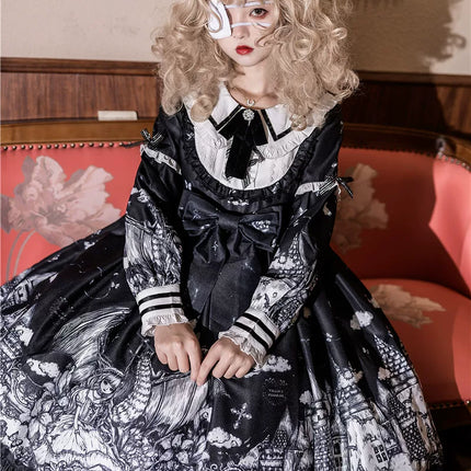 Gothic - Lolita Black - and - White Dream Dress: Vintage Patterns & Fairy - tale Charm