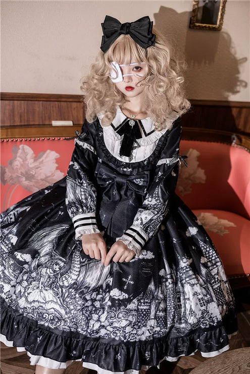 Gothic - Lolita Black - and - White Dream Dress: Vintage Patterns & Fairy - tale Charm