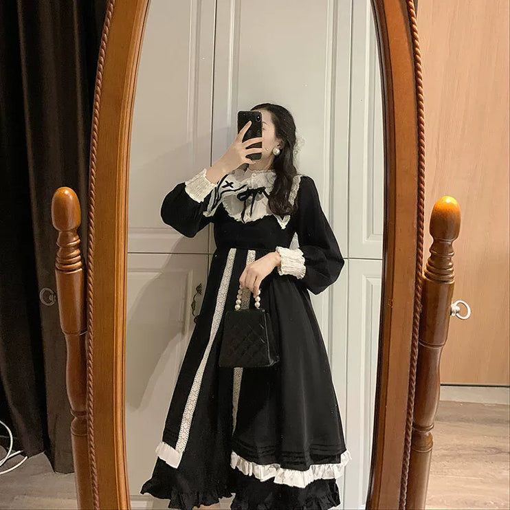 Vintage Checkered Lolita Dress - Black and White Ensemble
