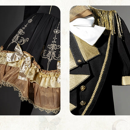 Steampunk - inspired Lolita Dress with Georgette Skirt, Elegant Bow - ties and Intricate Embroidery