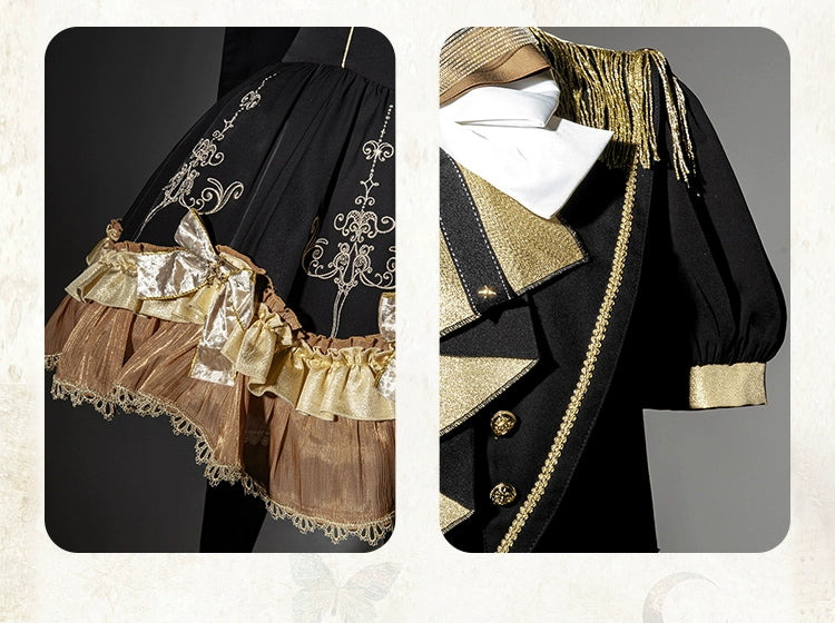 Steampunk - inspired Lolita Dress with Georgette Skirt, Elegant Bow - ties and Intricate Embroidery