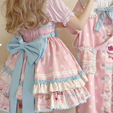 Icing Sweetheart JSK Pastel Tiered Lolita Dress with Lace Trimmings And Big Bow