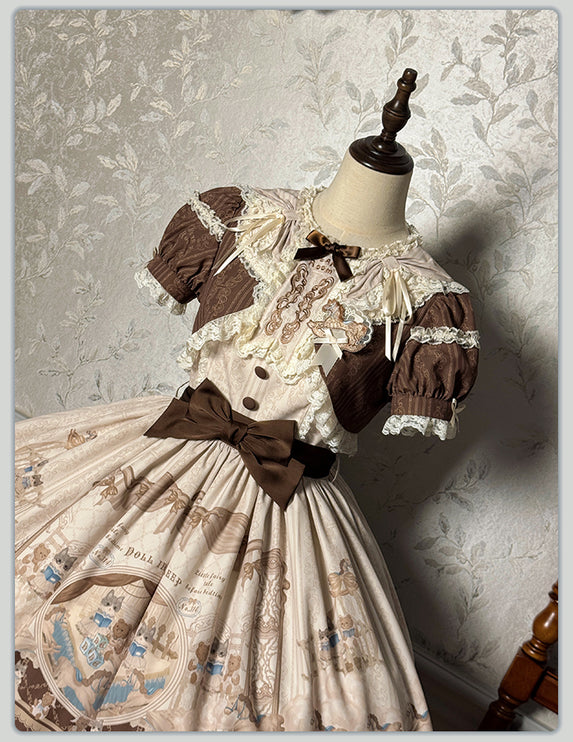 Elegant Cream Floral Lolita OP Dress with Detachable Apron - Multiple Colors Available