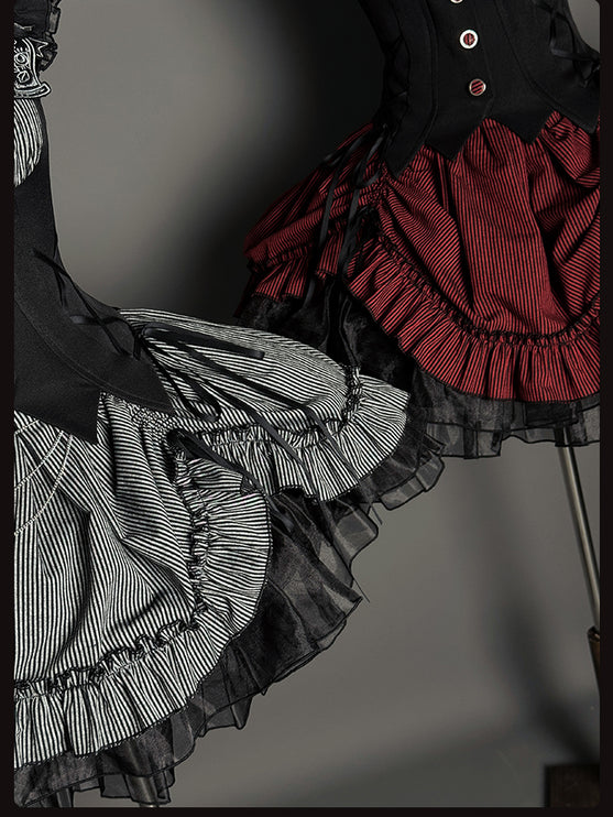 Gothic Lolita Dress with Ruffled Hem and Corset Detail