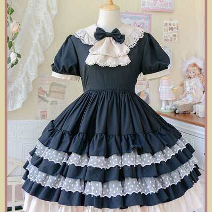 Sweet Pink Lolita Apron with Puff Sleeves OP Maid Lolita Dress