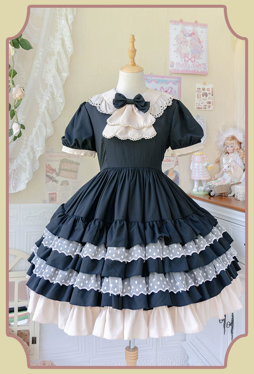 Sweet Pink Lolita Apron with Puff Sleeves OP Maid Lolita Dress