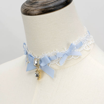 Edgy Punk Style Elaborate Double-Layer Necklace with Pearls and Gemstone Choker Lolita Collarbone Chain