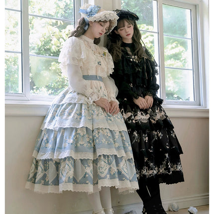 CLA Pastoral Floral Embroidery Tiered Four-segment Pendulum JSK Twin