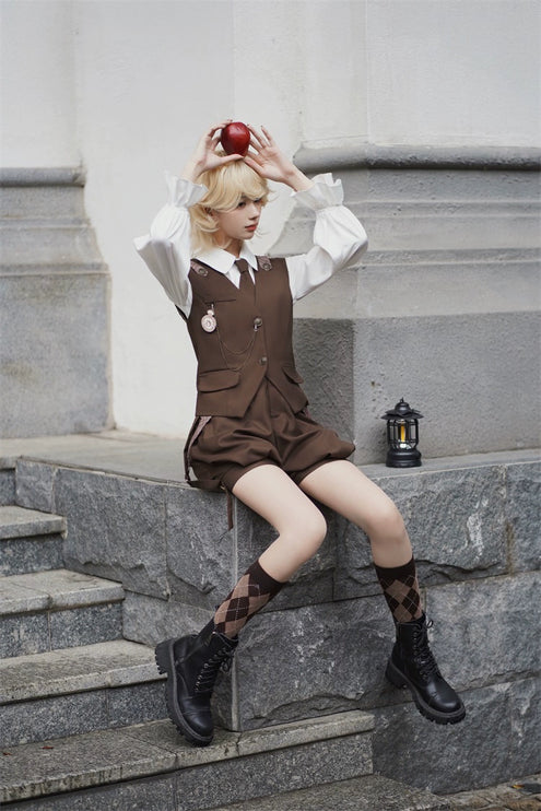 Original Ouji Fashion Brown Lolita Suspender Pant Prince Outfit