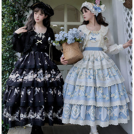 CLA Pastoral Floral Embroidery Tiered Four-segment Pendulum JSK Twin