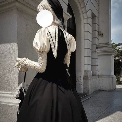 Evening dress dark goth nun style lolita dress cla tie OP gorgeous elegant christmas cos dress