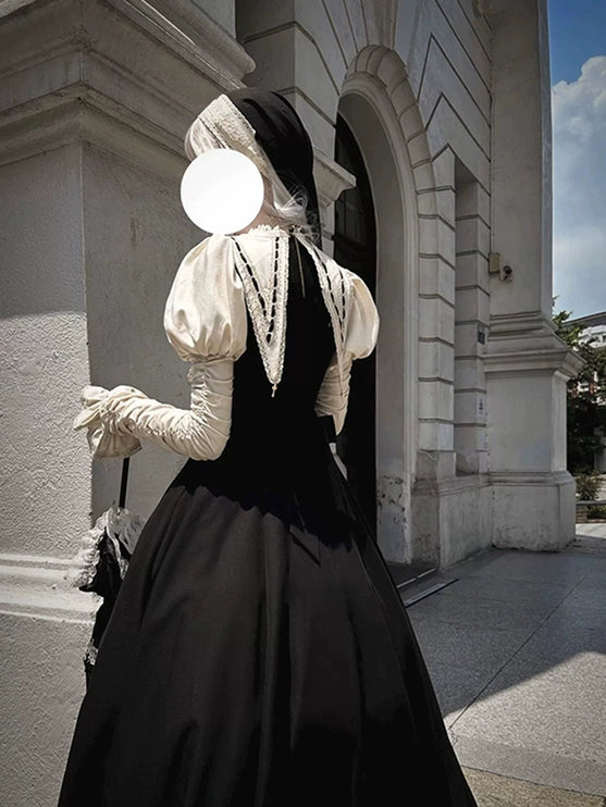 Evening dress dark goth nun style lolita dress cla tie OP gorgeous elegant christmas cos dress