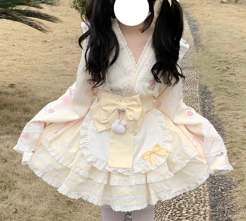 Colorful Fairy Tale Lolita Dress with Embroidery Details and Ruffled Skirt