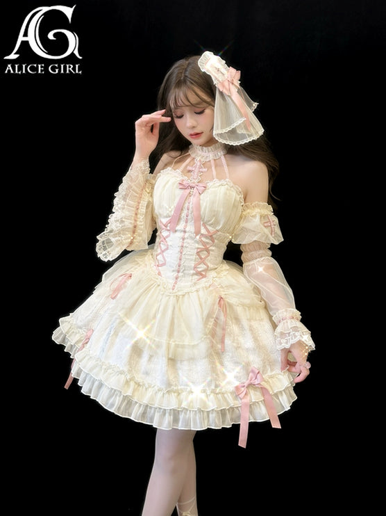 Fairy-Tale Ballet Doll Lolita Halter Dress with Corset Lace-Up and Ruffled Layers – Available in 8 Colors