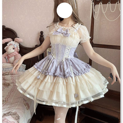 Sweet Lolita Off - the - Shoulder Dress with Tulle Skirt and Ribbon Details