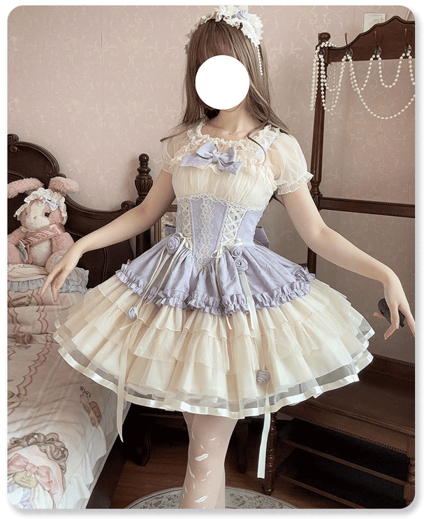 Sweet Lolita Off - the - Shoulder Dress with Tulle Skirt and Ribbon Details