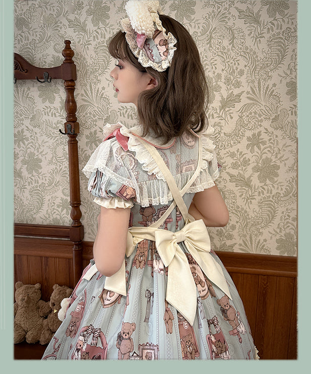 Teddy Bear Whimsy Lolita JSK Dress with Detachable Apron
