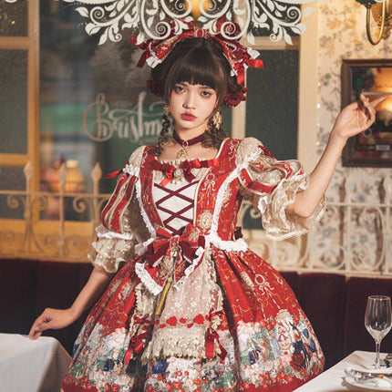 🌸Collector's Edition🌸Enchanted Snow White Print Apron OP Classical Doll Lolita Dress