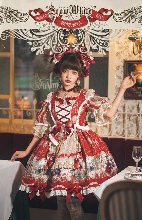 🌸Collector's Edition🌸Enchanted Snow White Print Apron OP Classical Doll Lolita Dress