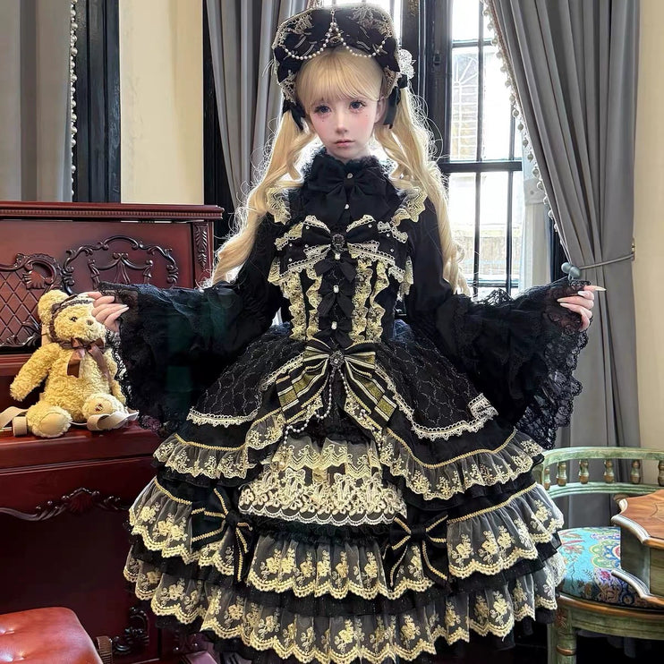 Gothic Lolita Dress with Intricate Lace and Elegant Bows - multiple colors Fantasy Style