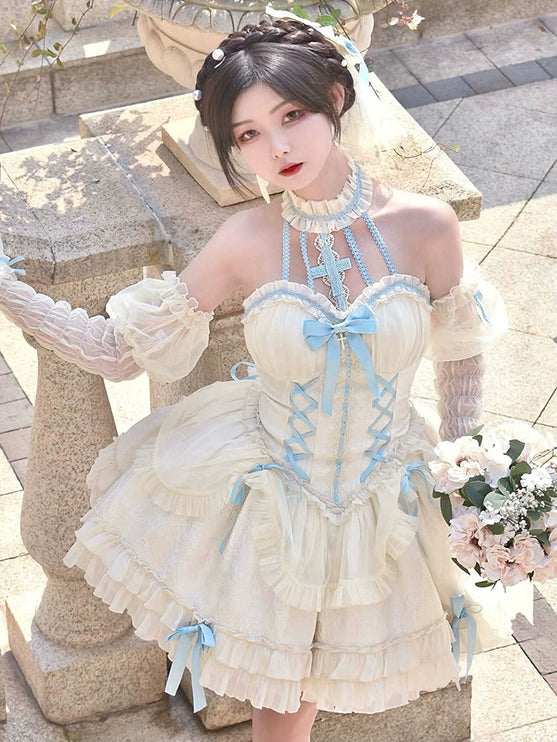 Fairy-Tale Ballet Doll Lolita Halter Dress with Corset Lace-Up and Ruffled Layers – Available in 8 Colors