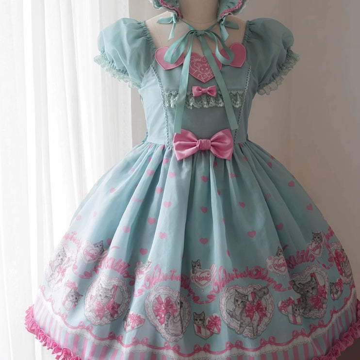 3 Colors Available Kitten Heart Lolita JSK & OP - Sweet Classic Bow Edition