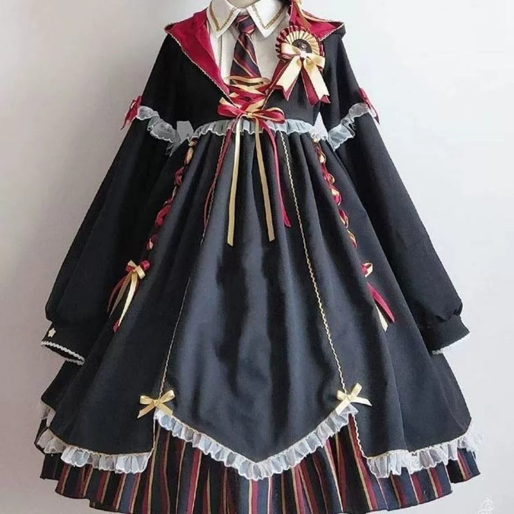 Enchanted Alchemist Lolita Dress - Gothic Witchcraft OP with Ribbon and Lace Accents