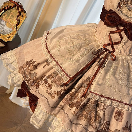 Lolita Bear Castle Doll-like True Waist JSK Jumper Dress