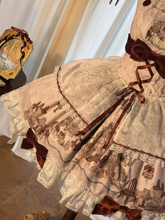 Lolita Bear Castle Doll-like True Waist JSK Jumper Dress
