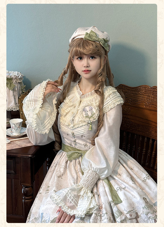 Elegant Floral Lolita JSK with Sash - Vintage Charm for Everyday and Special Occasions
