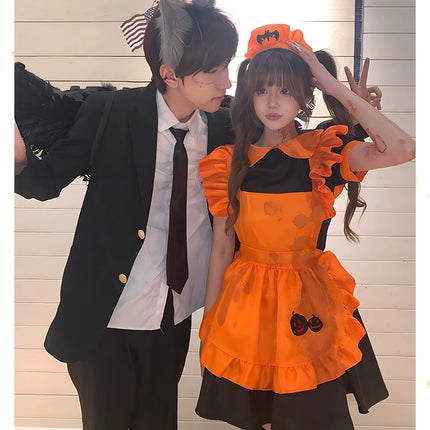 S-3XL Enchanting Halloween Lolita Maid Costume with Bat Applique and Ruffled Trim Skirt