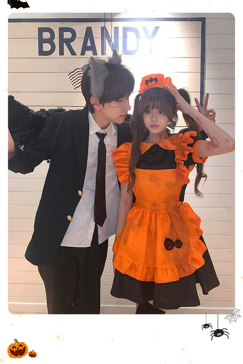 S-3XL Enchanting Halloween Lolita Maid Costume with Bat Applique and Ruffled Trim Skirt