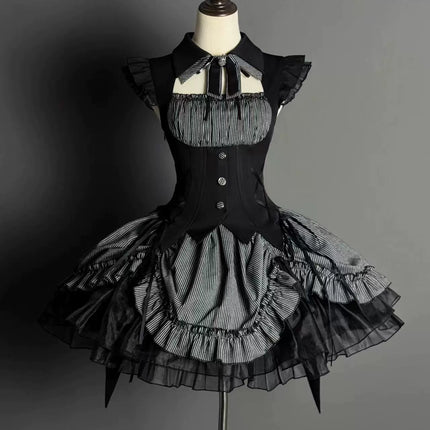 Gothic Lolita Dress with Ruffled Hem and Corset Detail